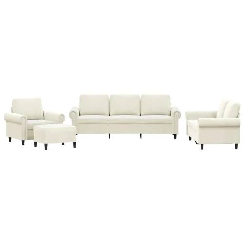 4-dijelni set sofa s jastucima krem baršunasti - Krema S osloncem za noge Cijena