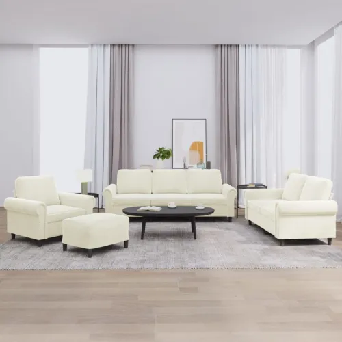 4-dijelni set sofa s jastucima krem baršunasti - Krema S osloncem za noge Cijena
