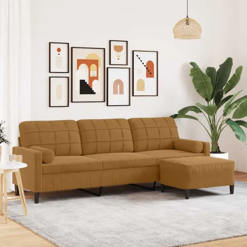 Trosjed s tabureom Smeđa 210 cm baršunasti - Smeđa 1 210 cm Cijena