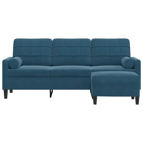 Trosjed s tabureom plavi 180 cm baršunasti - Plava 180 cm Cijena