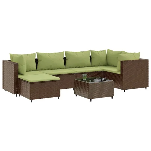 7-dijelna vrtna garnitura od poliratana s jastucima smeđa - Smeđe-zelena 3x corner + 2x middle + table + footrest Cijena