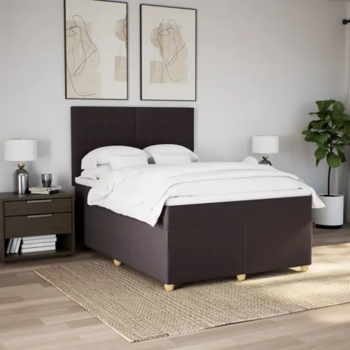 Boxspring - Krevet s oprugama i madracem tamnosmeđi 160x200 cm tkanina - Tamno smeđa 160 x 200 cm Blok s kvadratima Tamno smeđa Cijena