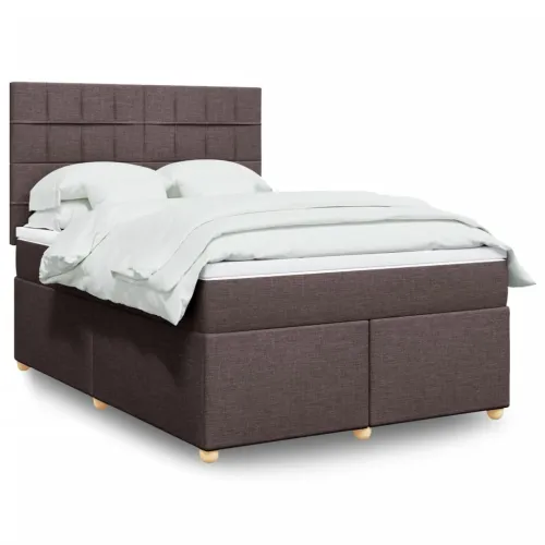 Boxspring - Krevet s oprugama i madracem tamnosmeđi 160x200 cm tkanina - Tamno smeđa 160 x 200 cm Blok s kvadratima Tamno smeđa Cijena