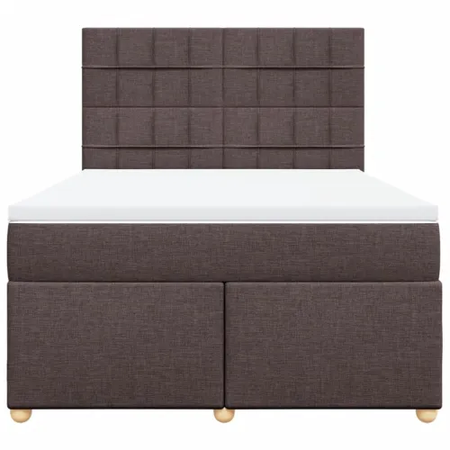 Boxspring - Krevet s oprugama i madracem tamnosmeđi 160x200 cm tkanina - Tamno smeđa 160 x 200 cm Blok s kvadratima Tamno smeđa Cijena