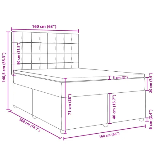 Boxspring - Krevet s oprugama i madracem tamnosmeđi 160x200 cm tkanina - Tamno smeđa 160 x 200 cm Blok s kvadratima Tamno smeđa Cijena