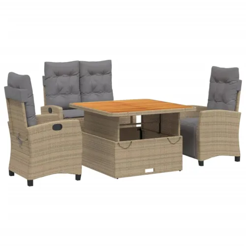 Vrtna garnitura - 4-dijelni vrtni blagovaonski set od poliratana s jastucima bež - Dužina stola 110 cm bench + 2x chair (with fo Cijena