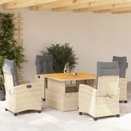 Vrtna garnitura - 5-dijelni vrtni blagovaonski set od poliratana s jastucima bež - Dužina stola 110 cm 4x chair (with footrest)  Cijena
