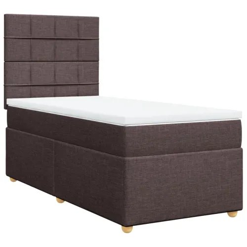 Boxspring - Krevet s oprugama i madracem tamnosmeđi 90 x 190 cm od tkanine - Tamno smeđa 90 x 190 cm Blok s kvadratima Tamno sme Cijena