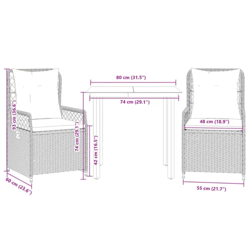 Vrtna garnitura - 3-dijelni vrtni blagovaonski set sivi od poliratana - Siva 80 x 80 x 74 cm 2 Cijena
