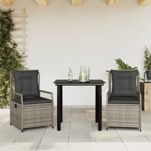 Vrtna garnitura - 3-dijelni vrtni blagovaonski set sivi od poliratana - Siva 80 x 80 x 74 cm 2 Cijena