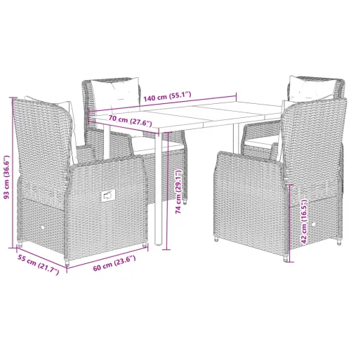 Vrtna garnitura - 5-dijelni vrtni blagovaonski set od poliratana s jastucima bež - bež i krem ​​bijela 140 x 70 x 74 cm 4 Cijena