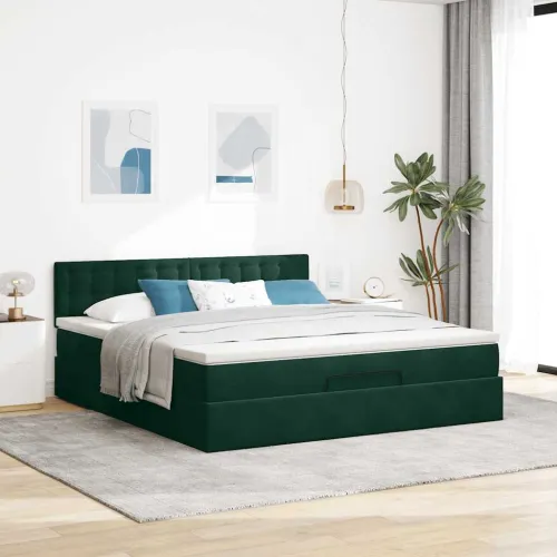 otoman krevet s madracem tamnozeleni 160x200 cm baršunasti - Tamnozelena 160 x 200 cm gumbi Tamnozelena Cijena