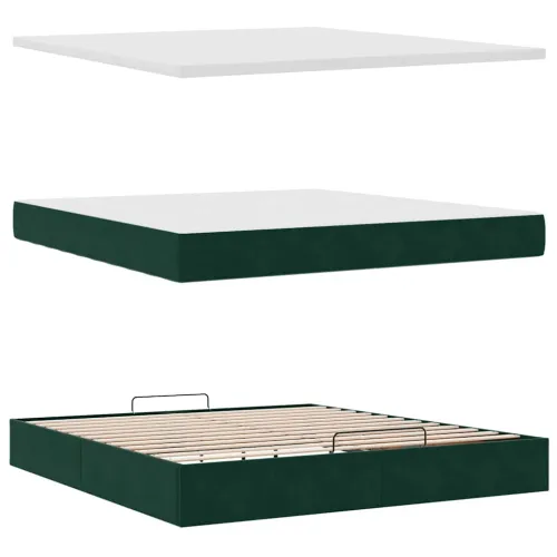 otoman krevet s madracem i LED 160x200 cm baršunasti - Tamnozelena 160 x 200 cm gumbi Tamnozelena Cijena