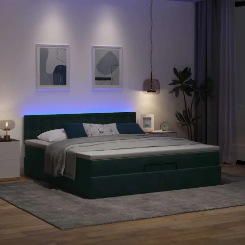 otoman krevet s madracem i LED 160x200 cm baršunasti - Tamnozelena 160 x 200 cm gumbi Tamnozelena Cijena