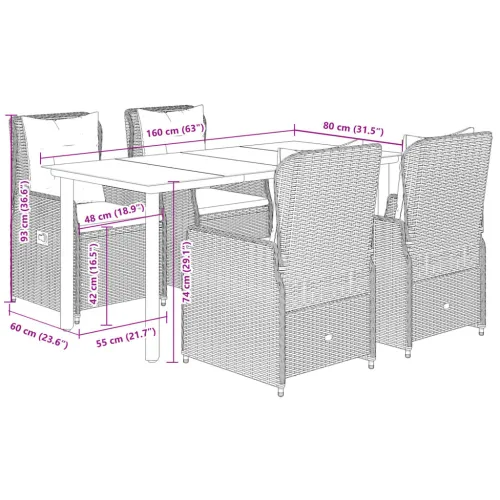 Vrtna garnitura - 5-dijelni vrtni blagovaonski set od poliratana s jastucima bež - bež i svjetlosiva 160 x 80 x 74 cm 4 Cijena