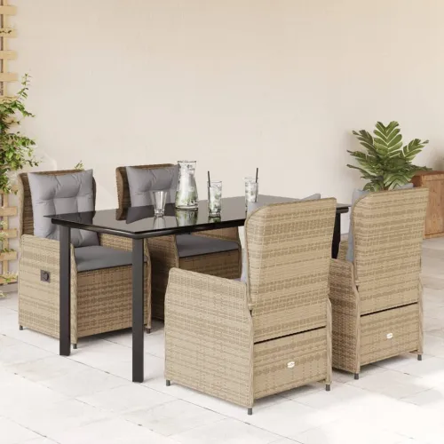 Vrtna garnitura - 5-dijelni vrtni blagovaonski set od poliratana s jastucima bež - bež i svjetlosiva 160 x 80 x 74 cm 4 Cijena