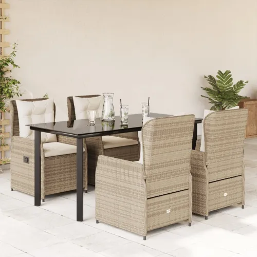 Vrtna garnitura - 5-dijelni vrtni blagovaonski set od poliratana s jastucima bež - bež i krem ​​bijela 160 x 80 x 74 cm 4 Cijena
