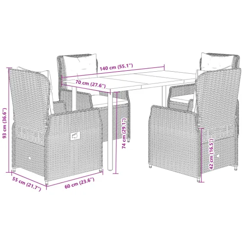 Vrtna garnitura - 5-dijelni vrtni blagovaonski set od poliratana s jastucima bež - bež i svjetlosiva 140 x 70 x 74 cm 4 Cijena
