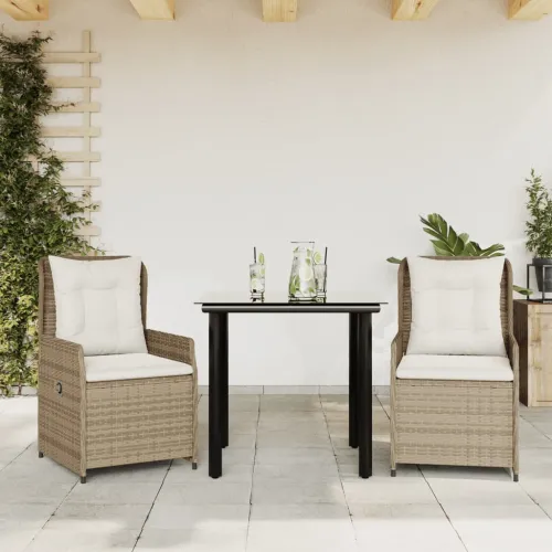 Vrtna garnitura - 3-dijelni vrtni blagovaonski set od poliratana s jastucima bež - bež i krem ​​bijela 80 x 80 x 74 cm 2 Cijena