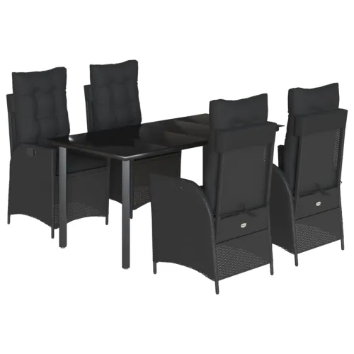 Vrtna garnitura - 5-dijelni vrtni blagovaonski set s jastucima od poliratana crni - 160 x 80 x 74 cm 4 Bez naslona za noge Cijena