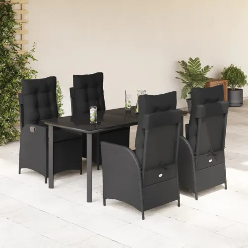 Vrtna garnitura - 5-dijelni vrtni blagovaonski set s jastucima od poliratana crni - 160 x 80 x 74 cm 4 Bez naslona za noge Cijena