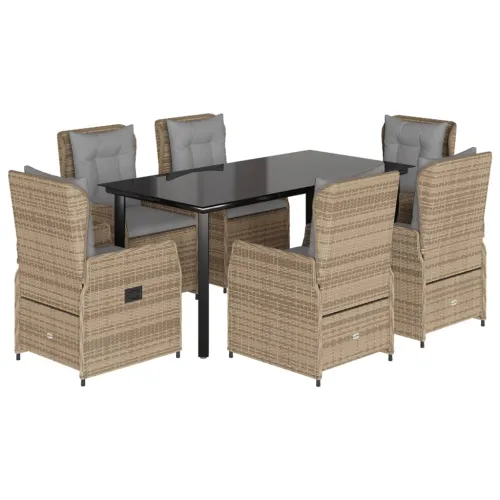 Vrtna garnitura - 7-dijelni vrtni blagovaonski set od poliratana s jastucima bež - bež i svjetlosiva 160 x 80 x 74 cm 6 Cijena