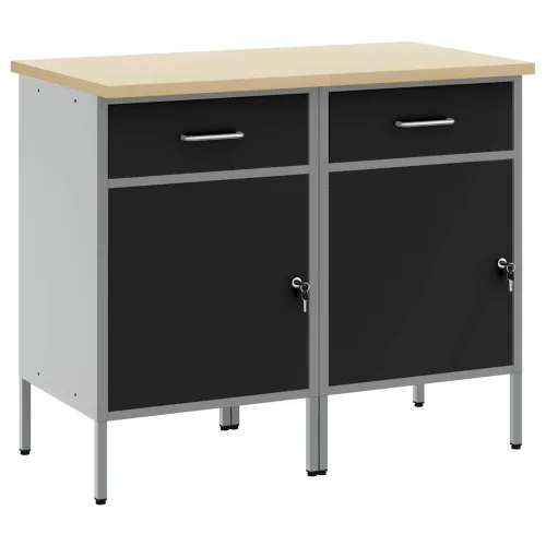Radni ormar s ladicama 2 kom. Crna i Siva 100 x 55 x 85 cm - Crna radna klupa od 100 cm (2 ladice i 2 vrata) Cijena