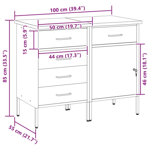 Radni ormar s ladicama 2 kom. Crna i Siva 100 x 55 x 85 cm - Crna Radna klupa 100 cm (5 ladica i 1 vrata) Cijena