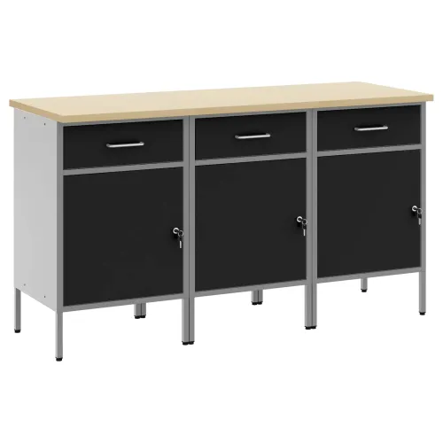 Radni ormar s ladicama 3 kom. Crna i Siva 150 x 55 x 85 cm - Crna radna klupa 150 cm (3 ladice i 3 vrata) Cijena