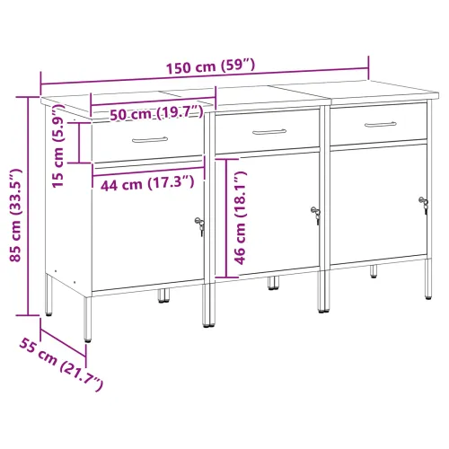 Radni ormar s ladicama 3 kom. Crna i Siva 150 x 55 x 85 cm - Crna radna klupa 150 cm (3 ladice i 3 vrata) Cijena
