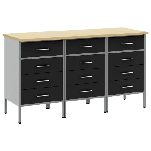 Radni ormar s ladicama 3 kom. Crna i Siva 150 x 55 x 85 cm - Crna radna klupa 150 cm (12 ladica) Cijena