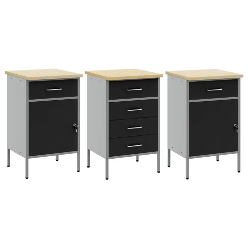 Radni ormar s ladicama 3 kom. Crna i Siva 150 x 55 x 85 cm - Crna Radni stol od 150 cm (6 ladica i 2 vrata) Cijena