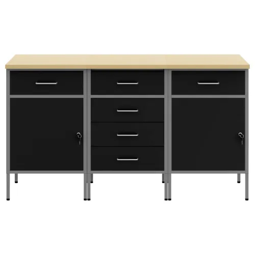 Radni ormar s ladicama 3 kom. Crna i Siva 150 x 55 x 85 cm - Crna Radni stol od 150 cm (6 ladica i 2 vrata) Cijena