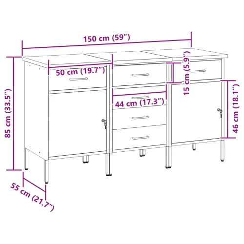Radni ormar s ladicama 3 kom. Crna i Siva 150 x 55 x 85 cm - Crna Radni stol od 150 cm (6 ladica i 2 vrata) Cijena
