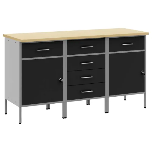 Radni ormar s ladicama 3 kom. Crna i Siva 150 x 55 x 85 cm - Crna Radni stol od 150 cm (6 ladica i 2 vrata) Cijena