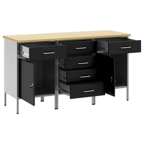 Radni ormar s ladicama 3 kom. Crna i Siva 150 x 55 x 85 cm - Crna Radni stol od 150 cm (6 ladica i 2 vrata) Cijena