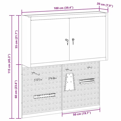 Set ormara za alate 3 kom. Crna Čelik s prahom premazan - Crna 100 cm pegboard + ormar Cijena