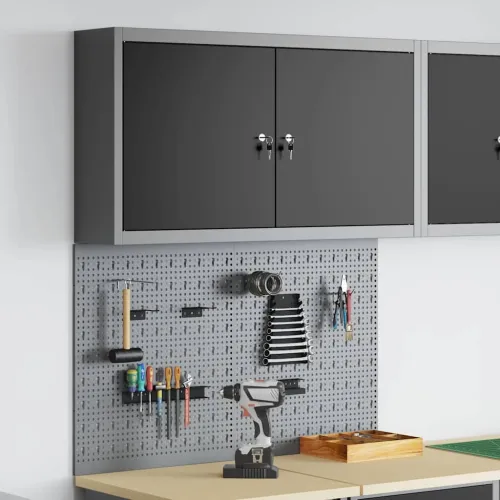 Set ormara za alate 3 kom. Crna Čelik s prahom premazan - Crna 100 cm pegboard + ormar Cijena