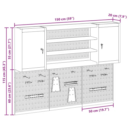 Set ormara za alate 6 kom. Crvena Čelik s prahom premazan - Crvena 200 cm pegboard + ormar s pegboardom Cijena