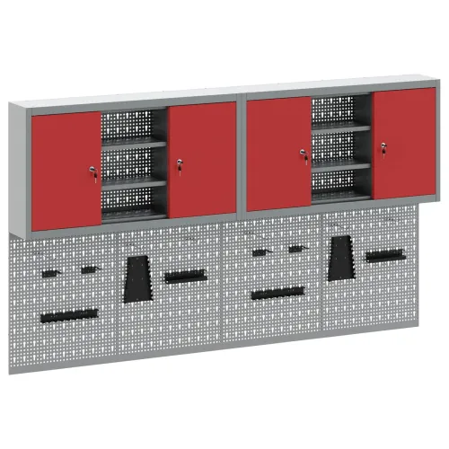 Set ormara za alate 6 kom. Crvena Čelik s prahom premazan - Crvena 200 cm pegboard + ormar s pegboardom Cijena
