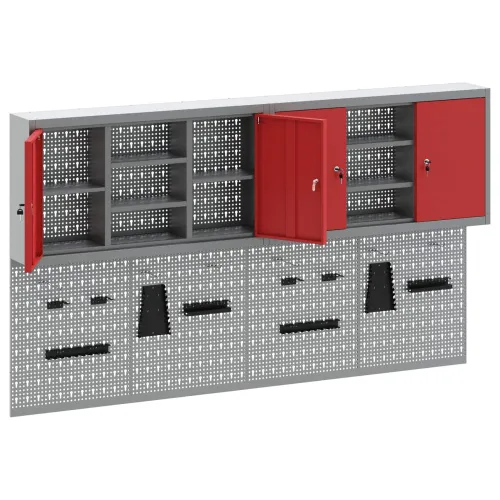 Set ormara za alate 6 kom. Crvena Čelik s prahom premazan - Crvena 200 cm pegboard + ormar s pegboardom Cijena