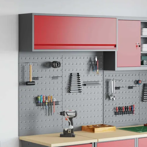 Set ormara za alate 3 kom. Crvena Čelik s prahom premazan - Crvena 100 cm pegboard + ormar s plinom za otvaranje Cijena