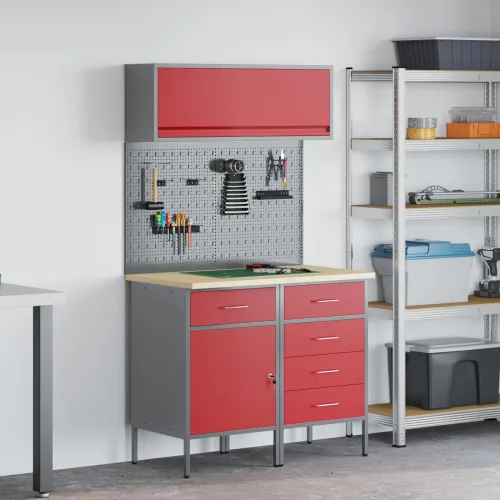 Set radnih ormarića s ladicama s policom 5 kom. Crvena - Crvena Radna klupa 100 cm (5 ladica i 1 vrata) Cijena