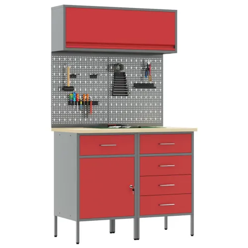 Set radnih ormarića s ladicama s policom 5 kom. Crvena - Crvena Radna klupa 100 cm (5 ladica i 1 vrata) Cijena