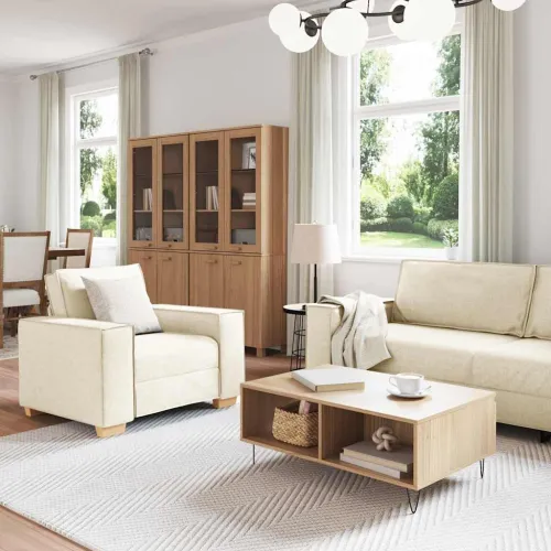Set sofe 3 kom. Bež Platnasta tkanina - Sofa stolac +2 sjedala +3 sjedala Cijena