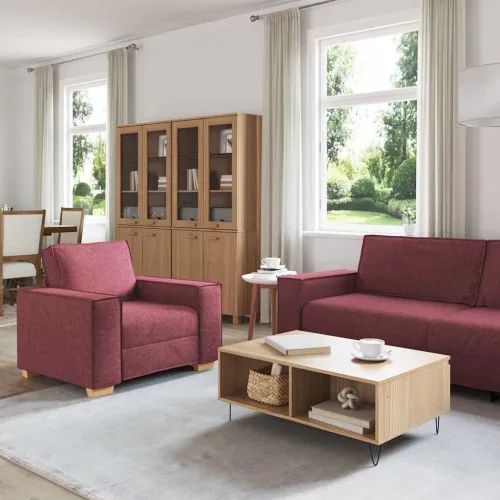 Sofa 3 kom. Vinska crvena Platnasta tkanina - boja crnog vina Cijena