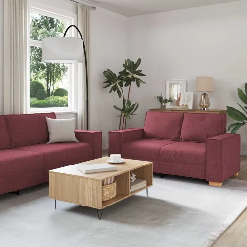 Sofa 3 kom. Vinska crvena Platnasta tkanina - boja crnog vina Cijena