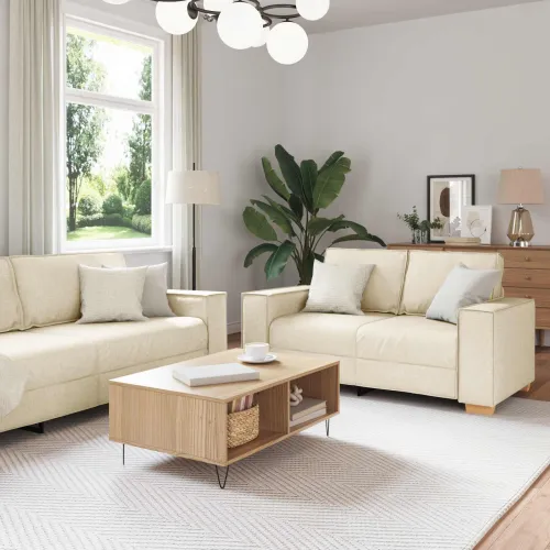 Sofa 2 kom. Bež Platnasta tkanina - Sofa za 2 osobe +3 sjedala Cijena