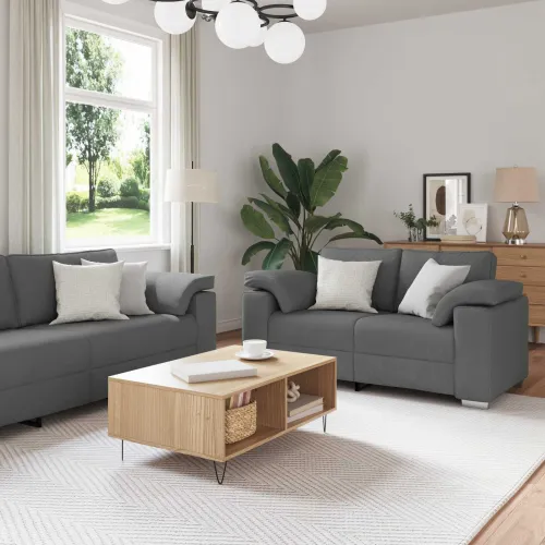 Sofa 2 kom. Tamno siva tkanina - Tamno siva Cijena