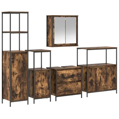 Set namještaja za kupaonicu 5 kom. Smeđa 36 x 35 x 165 cm - Dimljeni hrast Ormar za umivaonik +ormarić na zidu +3x ormar za kupa Cijena